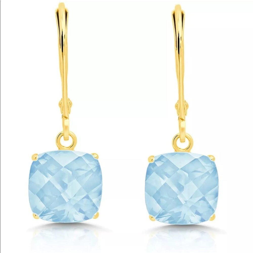 Genuine aquamarine earrings in gold and Rose gold - Picture 4 of 4